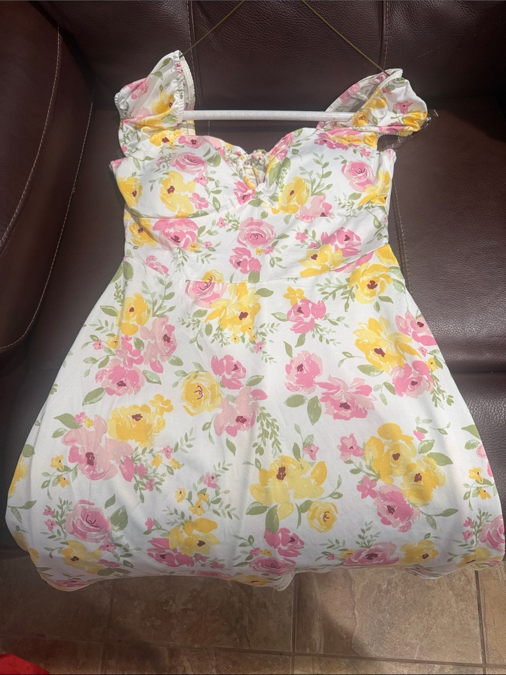 Derek Heart White Floral Sundress with Pink & Yellow Roses
